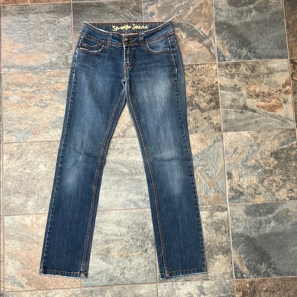 Blue Straight Leg Jeans with Natural Fading